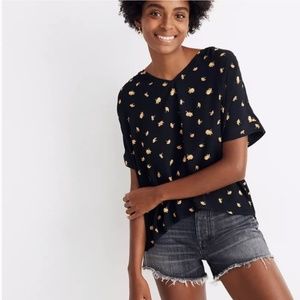 NWT Madewell black floral v-neck blouse size XL